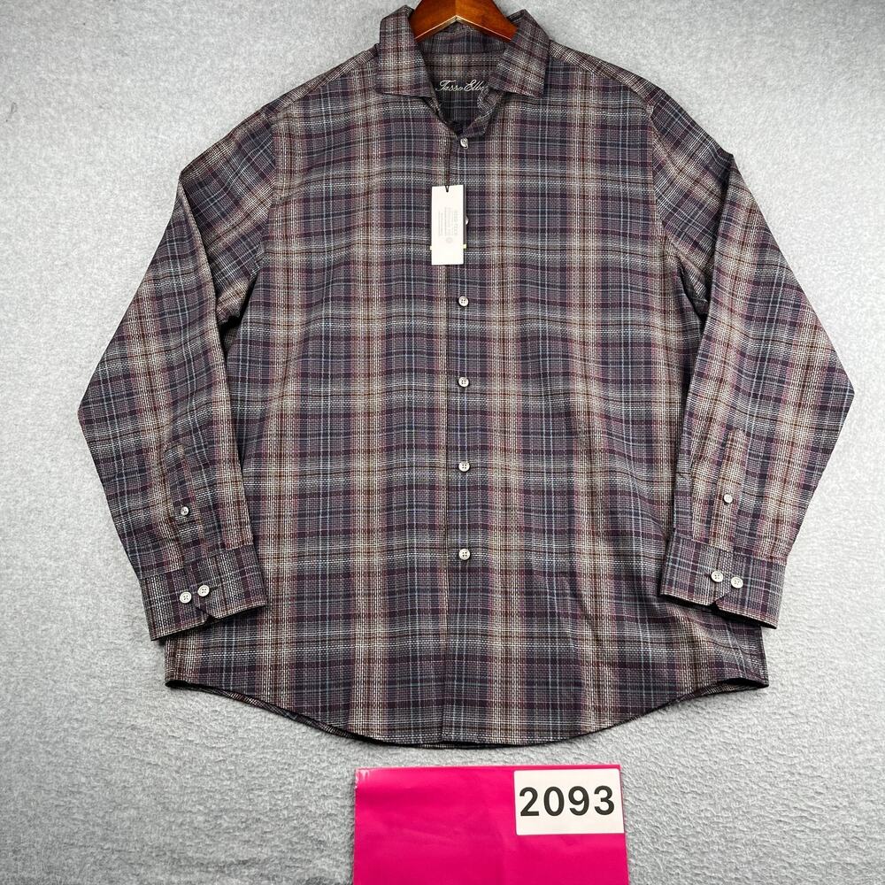 Tasso Ella Shirt Purple Colorful Plaid Button Up Long Sleeve Mens Large NEW NWT